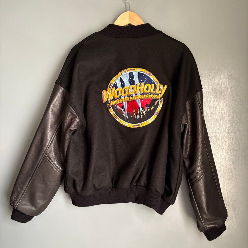 CONCEPTS IN FASHION Men's XL Black Wool/Leather Bomber Jacket "Woodholly" Patch